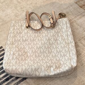 Michael Kors Cream Shoulder Bag with Monogram Design